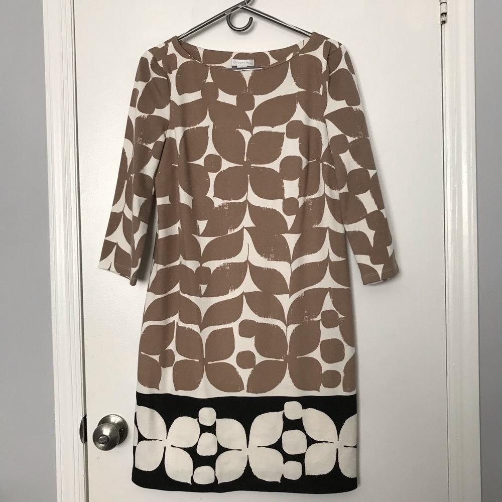 3/4 Sleeve Shift Dress Tan and Black